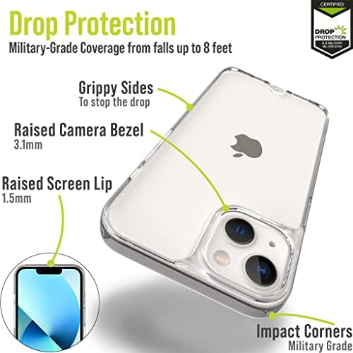 מבצר iPhone 13 Case ברור [זכוכית אינסופית] עם זכוכית מחוסמת חזקה גב ללא סחרור, אנטי אצב